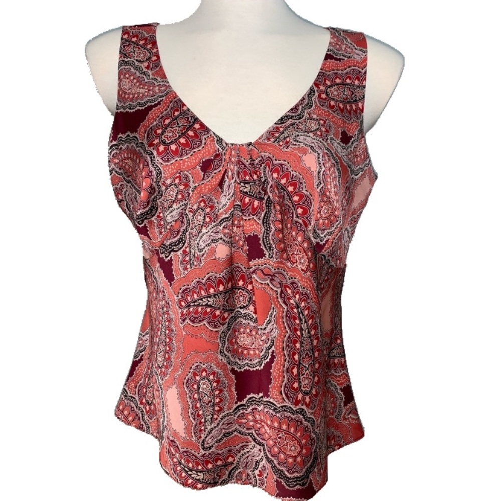 LOFT Paisley Sleeveless Tank Top in Coral & Burgundy (Bin 2)